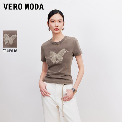 VeroModa纯棉蝴蝶印花T恤