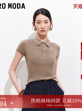 Vero Moda针织衫女26夏季POLO刺绣短袖上衣含醋纤莱赛尔326245021