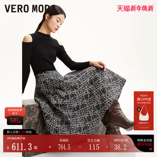 Vero Moda连衣裙秋冬半高领拼接优雅通勤肌理感长裙32437C023
