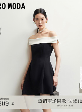 Vero Moda连衣裙2026夏季新款含醋纤撞色一字肩小黑裙32627A012