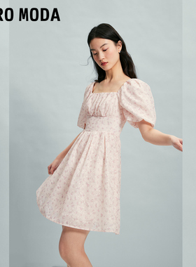 Vero Moda连衣裙夏季蕾丝泡泡袖方领碎花A字32426Z005