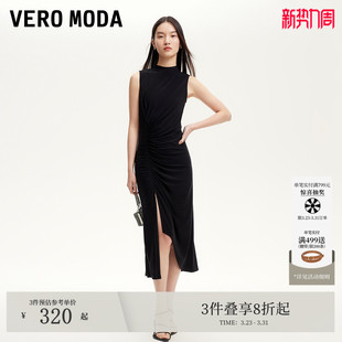 抽褶开衩收腰优雅礼服长裙 无袖 Vero Moda连衣裙夏季