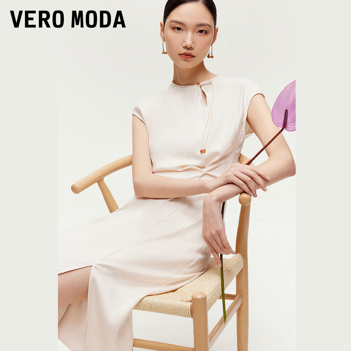 Vero Moda连衣裙夏季盘扭结连衣裙修身收腰旗袍新中式套装