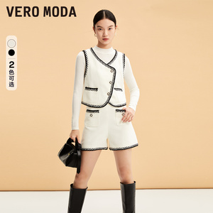 Vero Moda背心马甲短裤女2023秋冬小香风无袖设计简约气质套装