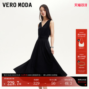 高腰无袖 Vero 大V领褶皱A版 新款 显瘦连衣裙 Moda连衣裙女2025夏季