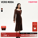 Moda连衣裙秋冬千金风天鹅绒薄纱鱼尾长裙钻石领 Vero 爆款