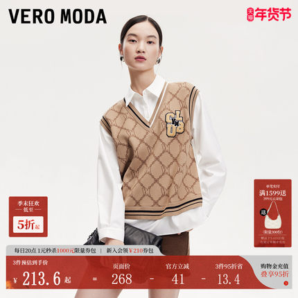 Vero Moda衬衫秋冬拼接老花印花字母贴布绣粘花通勤上衣324351004