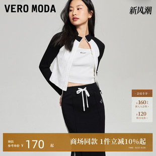 Vero 新款 印花小立領拼色插肩袖 上衣325102030 Moda上衣2025夏季