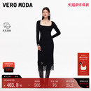 Vero 含绵羊毛方领A字蕾丝拼接针织裙 Moda连衣裙女2025秋冬新款