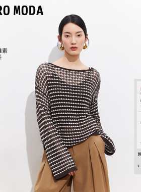 Vero Moda针织衫女26夏季横条纹镂空再生纤维素宽松上衣326224033