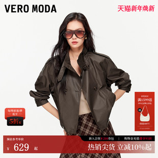 纯棉双排扣风衣式 新款 可拆领袢326117013 Moda夹克女2026春季 Vero