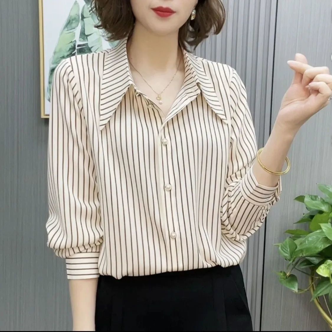 条纹衬衫女士装春夏2025年新款爆款时尚小个子洋气上衣长袖衬衣