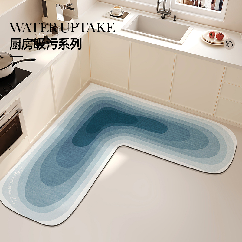 L型厨房地垫防滑防油可擦免洗专用脚垫子硅藻泥家用门口吸水地毯
