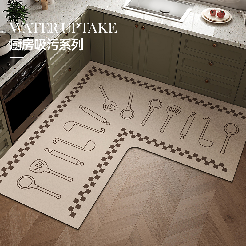 厨房专用硅藻泥软地垫可擦免洗防滑防油脚垫吸水吸油l型耐脏地毯
