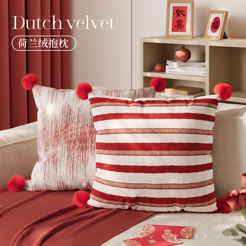 新年喜庆抱枕沙发客厅红色高级感装饰靠垫含芯卧室飘窗靠背靠枕套