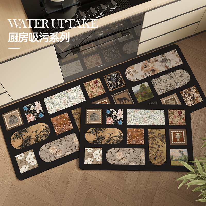 中式复古厨房长地垫防滑防油可擦免洗硅藻泥吸水垫门口耐脏脚垫子