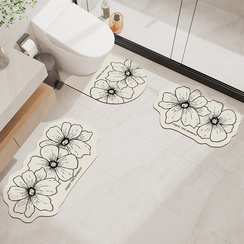 浴室地垫卫生间地垫耐脏免洗三件套地毯硅藻泥家用马桶吸水防滑垫