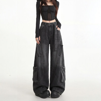 黑色工装裤女2026春季新款垂感高腰宽松显瘦直筒弯刀牛仔裤阔腿裤