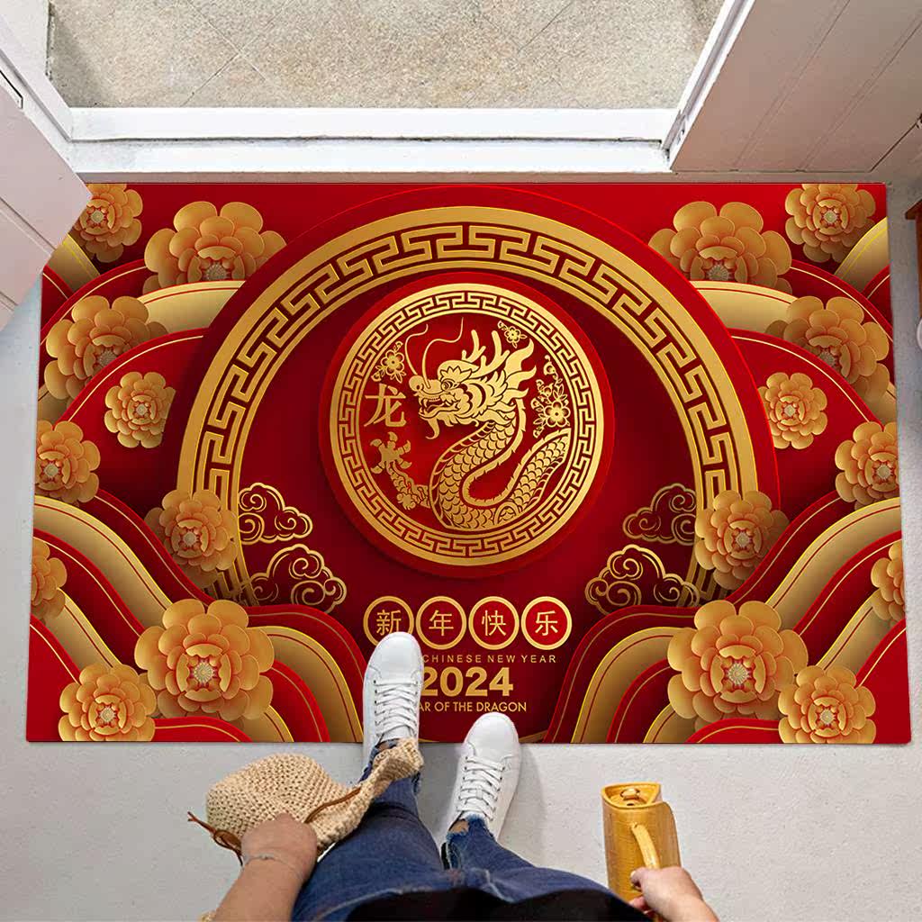 龙年地垫2024入户门脚垫门口进门防滑垫子地毯入门家用红色门垫子
