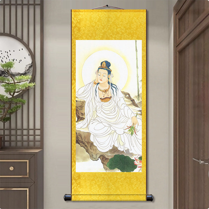 延命观音画像滴水观世音佛像画佛堂丝绸卷轴挂画书法玄关