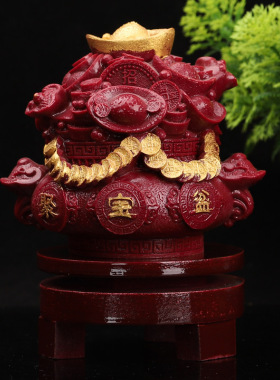朱砂聚宝盆摆件元宝存钱罐客厅财位铜储蓄罐铜器家居工艺品礼品
