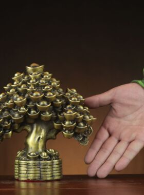 黄铜摇钱树摆件招财树家居客厅酒柜装饰办公室商务发财树礼品