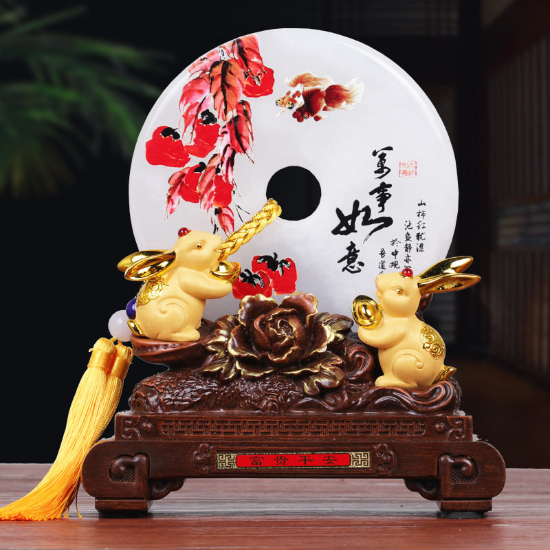 十二生肖玉兔平安扣摆件老板办公室桌面客厅电视柜酒柜乔迁装饰品