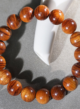 非黄黄花梨横纹单圈手链12mm文玩佛珠手串木串珠串绕指柔花梨木