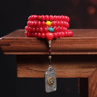 爆款 红玉菩提多圈男女手串手链毛衣项链南红菩提8x10算盘珠念珠
