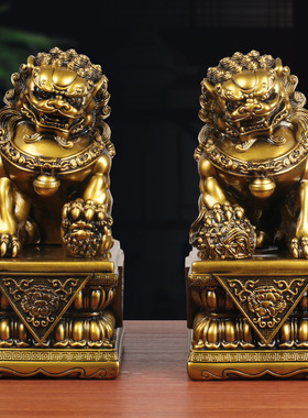聚财旺宅狮子摆件一对中式家居办公桌客厅玄关入户小狮子工艺礼品