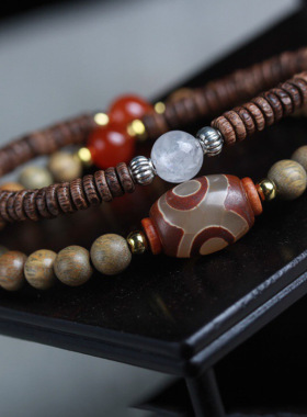 厂家批发绿檀木加鸡翅木片珠DIY白雪红梅款手链文玩念珠0.6男女款