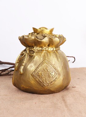 铜钱袋 铜布袋 钱袋聚宝盆工艺品摆件家居