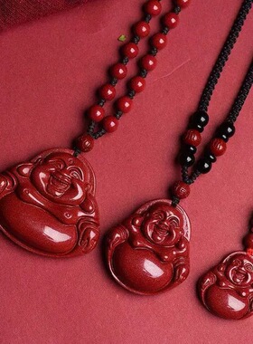 紫金砂朱砂弥勒佛吊坠大中小三号弥勒佛吊坠挂件低含量朱砂批发