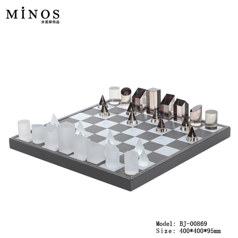 现代简约样板房书房装饰品水晶大理石国际象棋工艺品树脂金属棋盘
