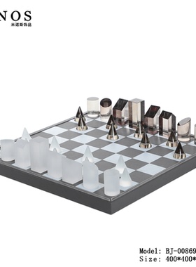 现代简约样板房书房装饰品水晶大理石国际象棋工艺品树脂金属棋盘
