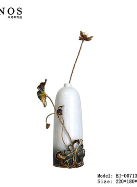 新中式客厅玄关琼花玉枝陶瓷花瓶装饰品国风珐琅彩荷叶花香艺术品