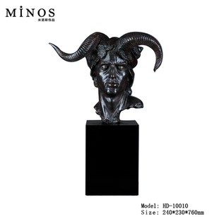 现代高端酒店大堂羊头人脸装饰品创意人像树脂雕塑软装工艺品摆件