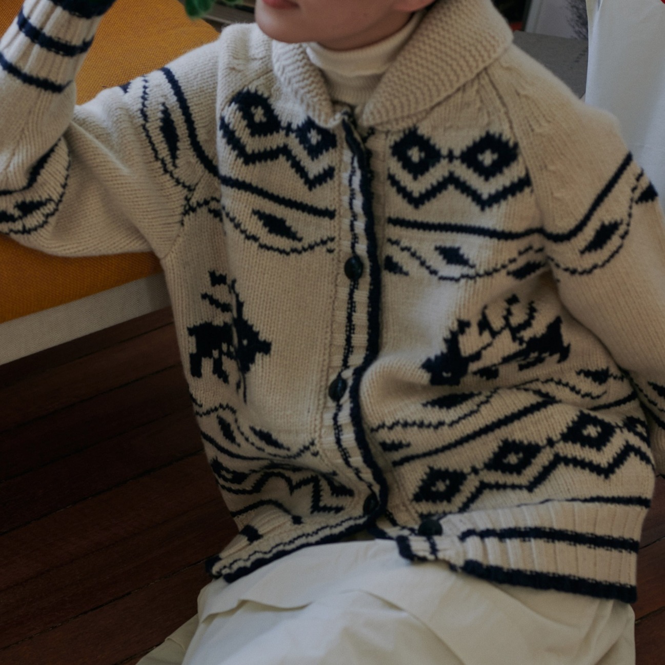 复古北欧粗棒针麋鹿提花羊毛针织开衫加厚大毛衣外套休闲百搭