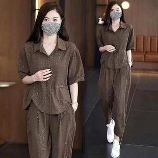 时尚套装女夏季2026新款减龄洋气衬衫遮肉显瘦微胖妹妹休闲两件套
