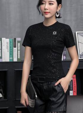 轻奢潮牌纯棉亮片T恤大码打底女