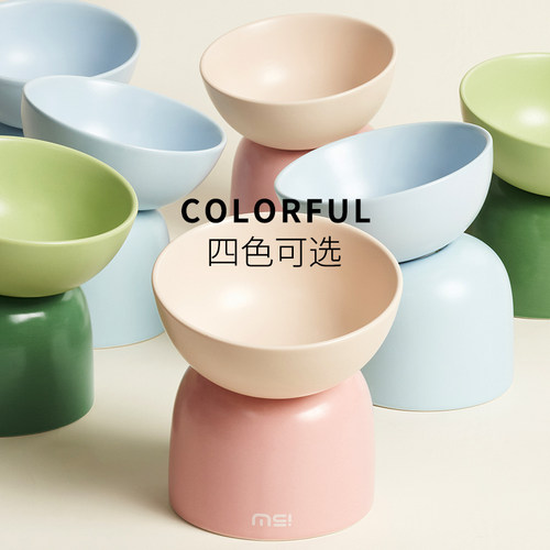 麻薯陶瓷猫碗斜口保护颈椎大口径