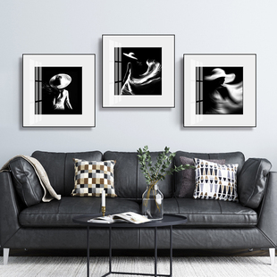 黑白摄影装饰画现代简约黑白人物背影艺术挂画客厅沙发背景墙壁画