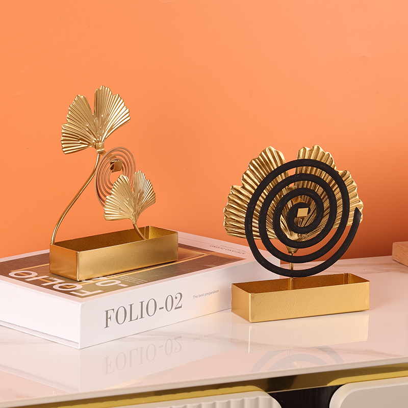 北欧铁艺金色银杏叶蚊香架室内