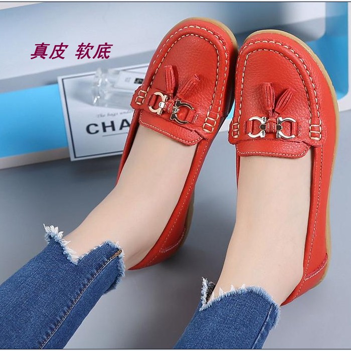 真皮舒适坡跟一脚蹬乐福女鞋