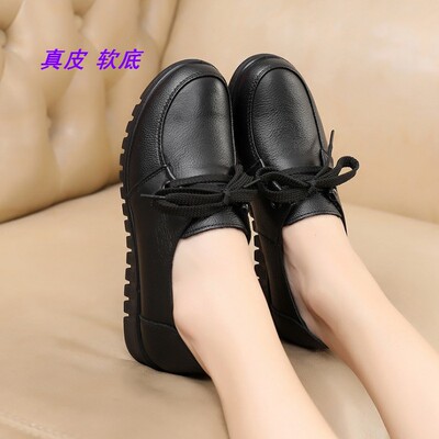 中老年人系带平跟低帮四季妈妈鞋