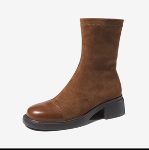 秋季新款时尚潮流休闲弹力圆头袜靴