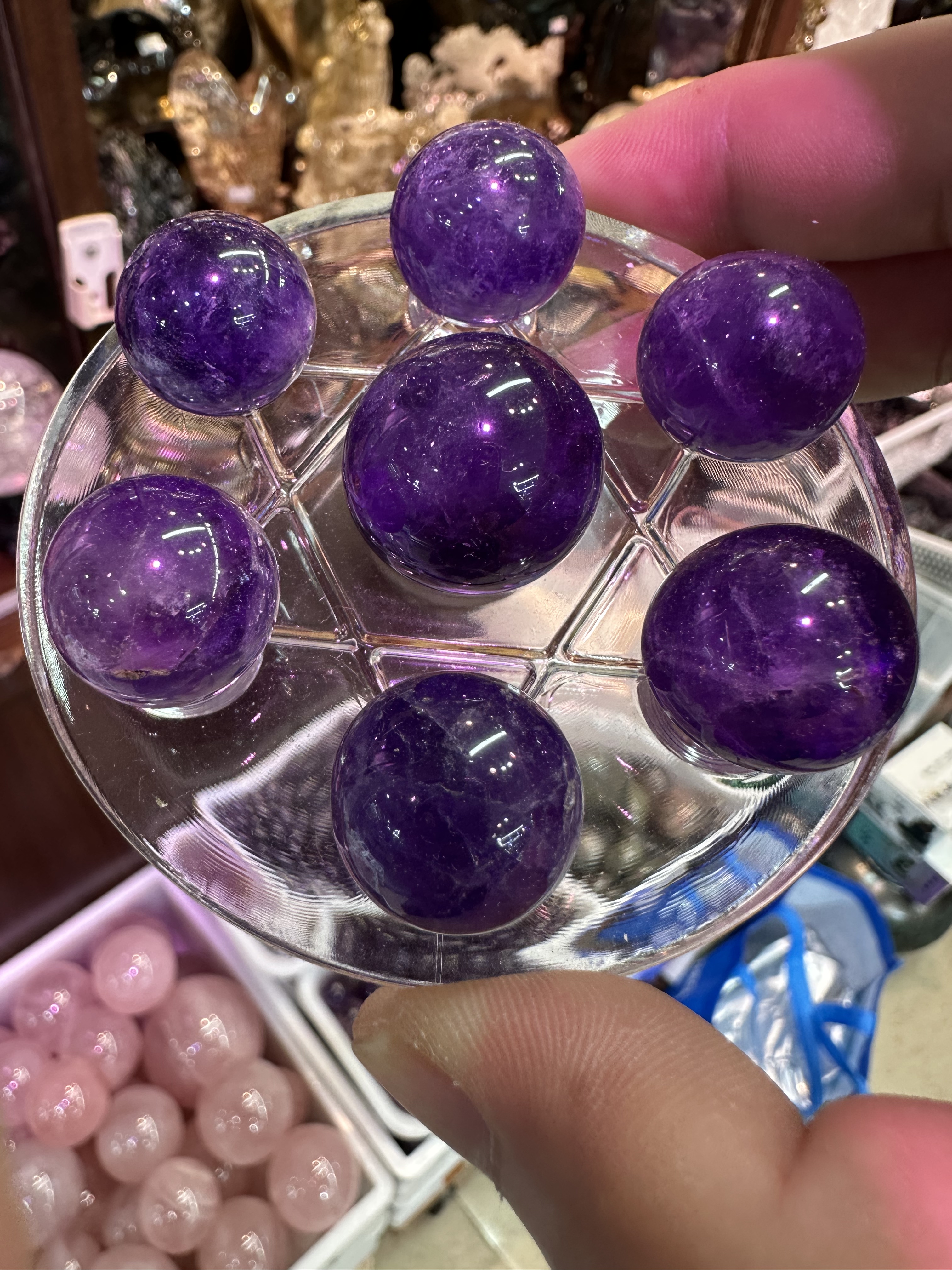 天然紫水晶球七星阵摆件盘8cm奇石