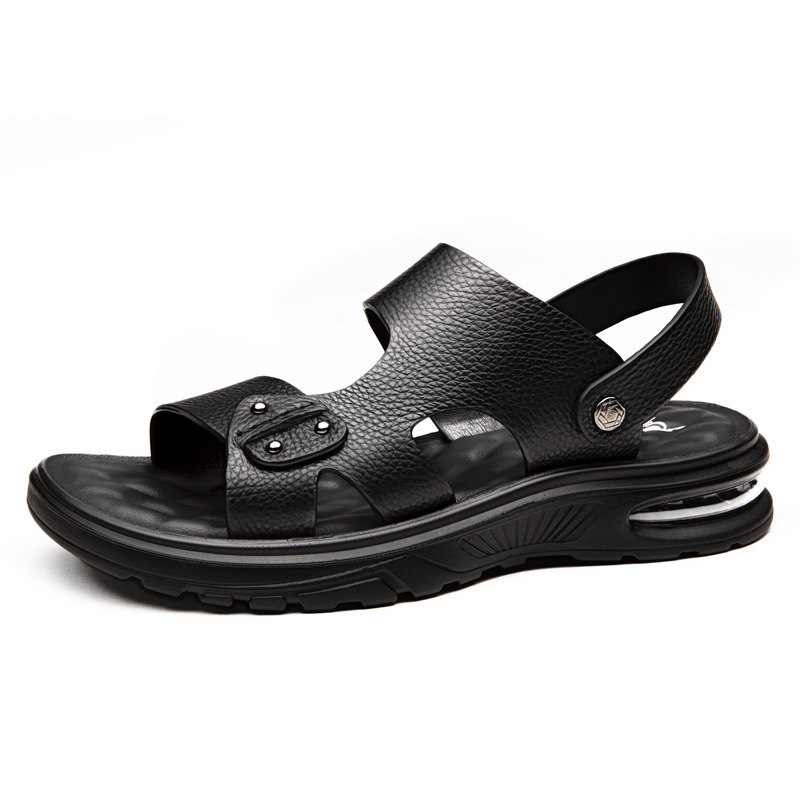 SANDALS MENS 2024 NEW TRENDY SUMMER WEAR SLIPPERS GENUINE LEATHER COWHIDE DRIVING SOFT SOLES AIR CUSHION DUAL-PURPOSE LEATHER SANDALS