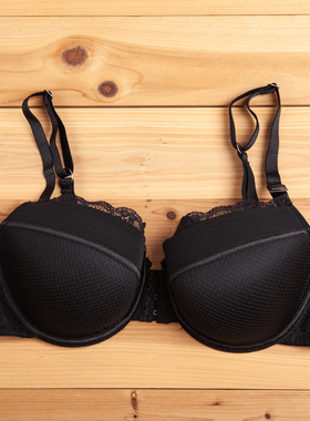 B0980钢圈3/4薄模杯定型黑色大码内衣欧美原单外贸文胸80E85C95C