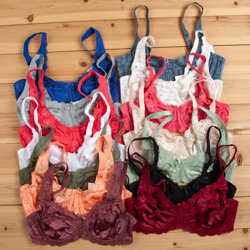 A0289糖果彩色钢圈性感蕾丝边文胸牛奶丝超簿大码内衣大胸显小